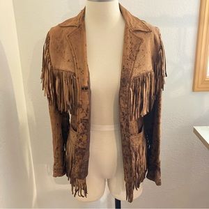 Vintage Distress Tan Leather Fringe Jacket Size Small
